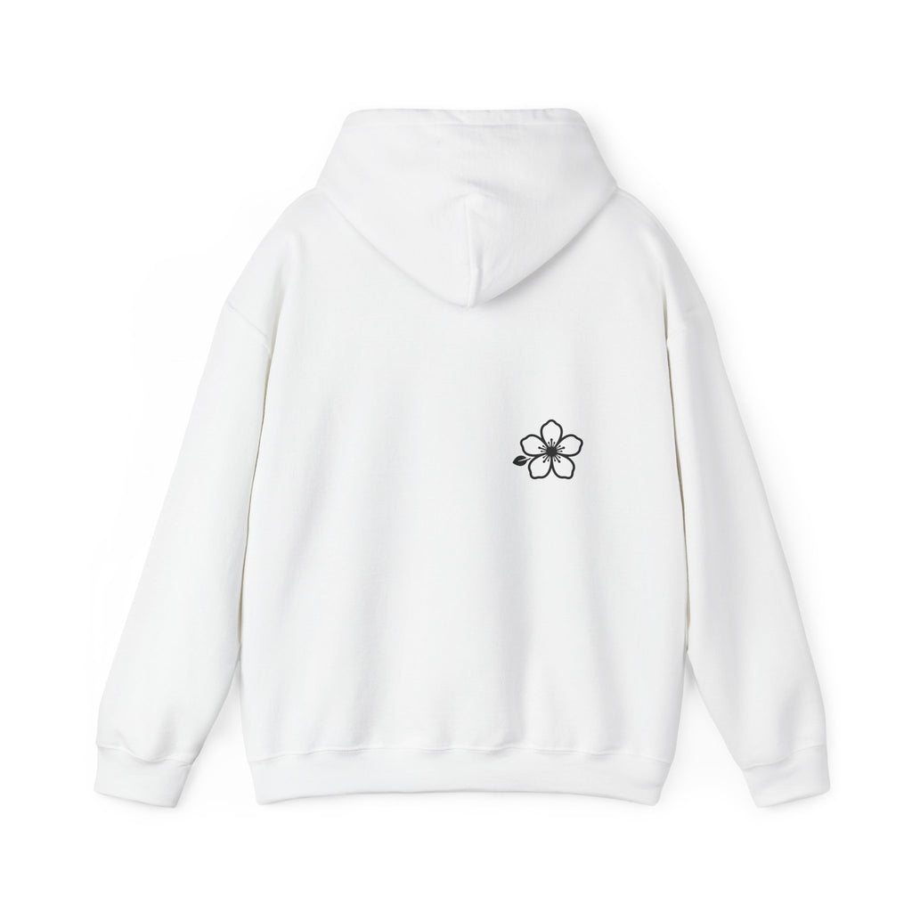 Minimal Floral Logo Hoodie — HIRAYA WEAR Cozy White Pullover