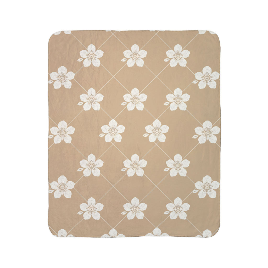 Warm Beige 🟤 Floral Fleece Sherpa Blanket Throw