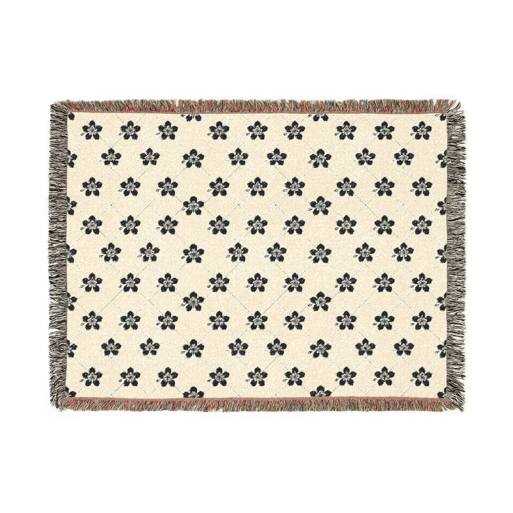 Floral Woven Blanket — Black & White (Light) 🤍 Throw