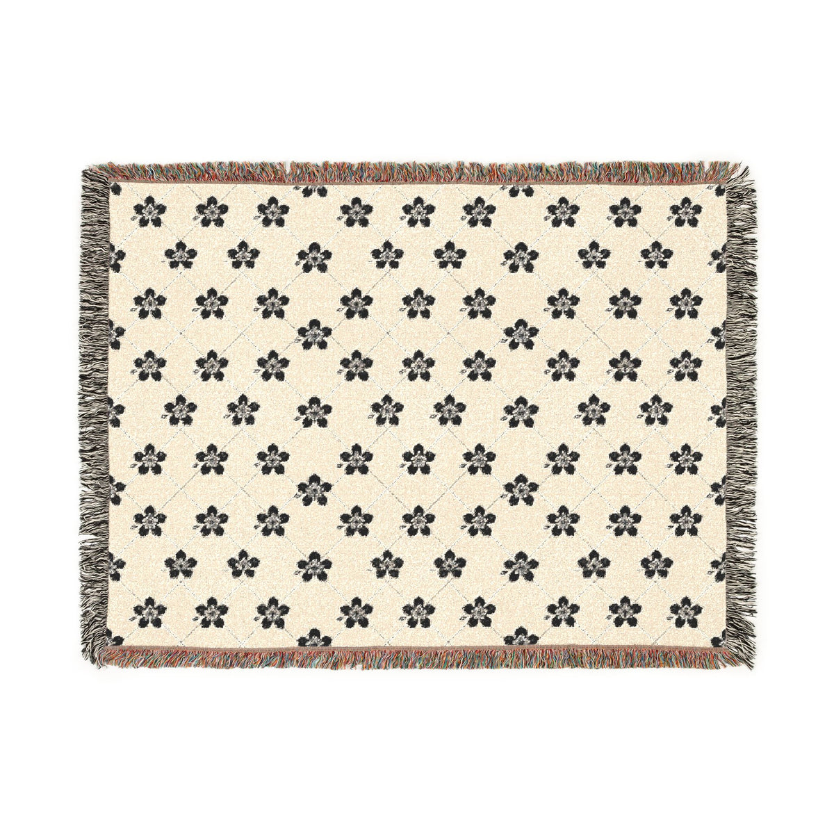 Floral Woven Blanket — Black & White (Light) 🤍 Throw