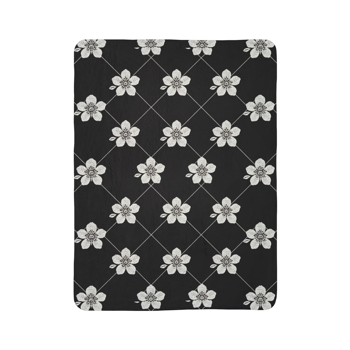 Black & White (Dark) 🖤 Floral Fleece Sherpa Blanket Throw