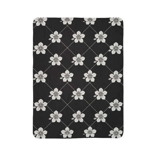 Black & White (Dark) 🖤 Floral Fleece Sherpa Blanket Throw
