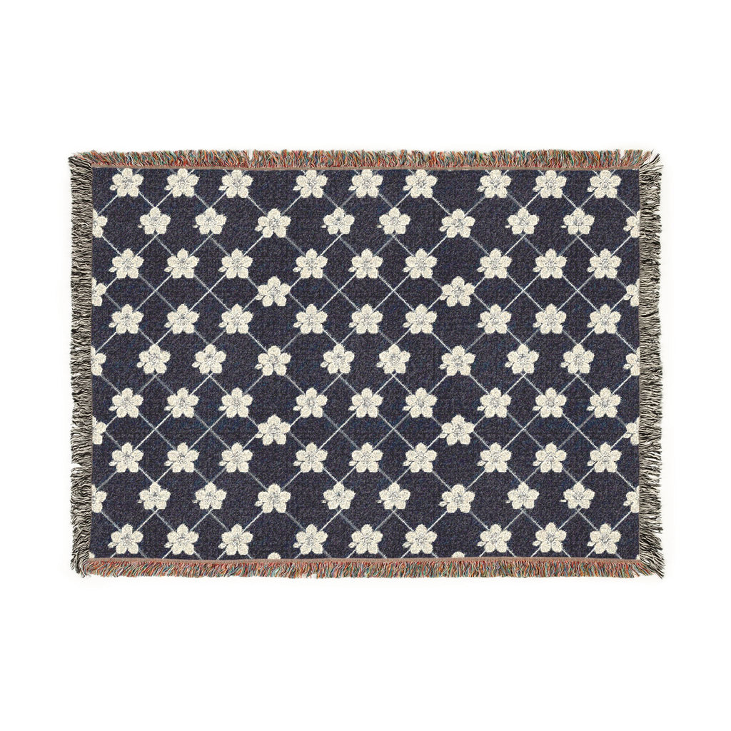 Floral Woven Blanket — Navy Blue 🌊 Throw