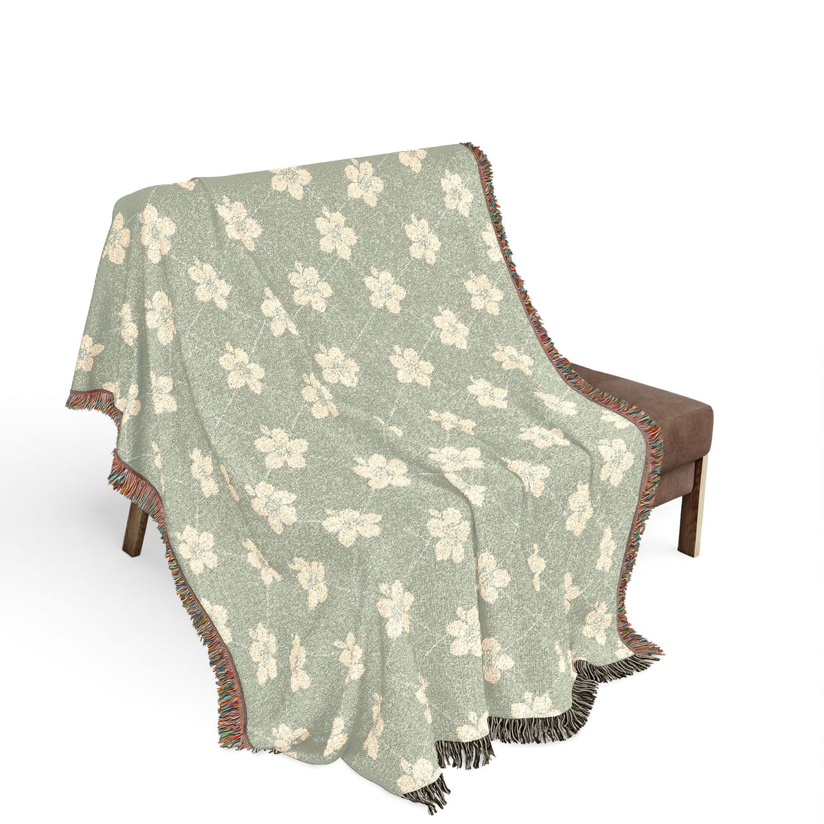 Floral Woven Blanket — Sage Green 🌿 Throw