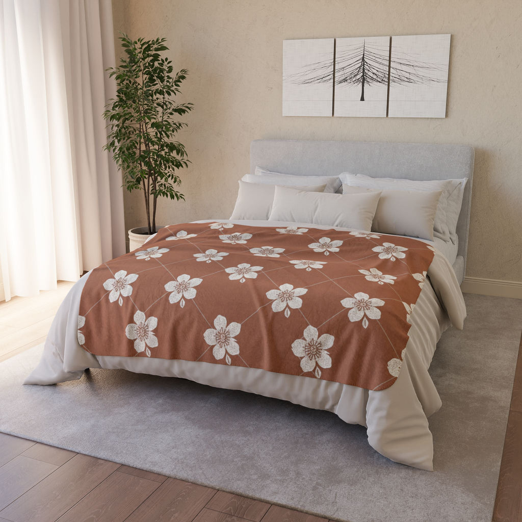 Terracotta Clay 🏺 Floral Fleece Sherpa Blanket Throw