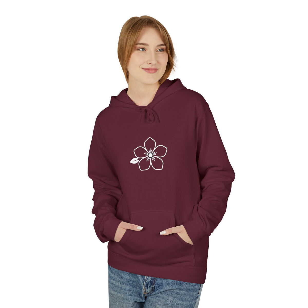 Minimal Hiraya Wear Logo Floral Hoodie – Monochrome Line Art Pullover