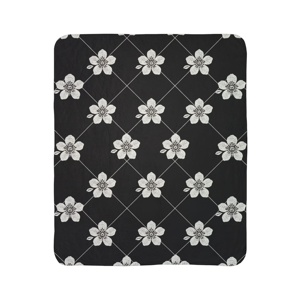 Black & White (Dark) 🖤 Floral Fleece Sherpa Blanket Throw