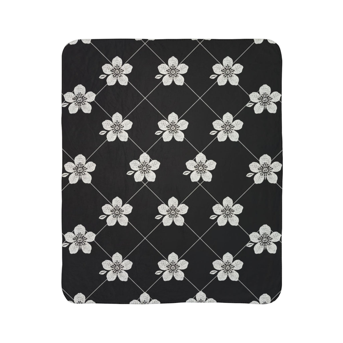 Black & White (Dark) 🖤 Floral Fleece Sherpa Blanket Throw