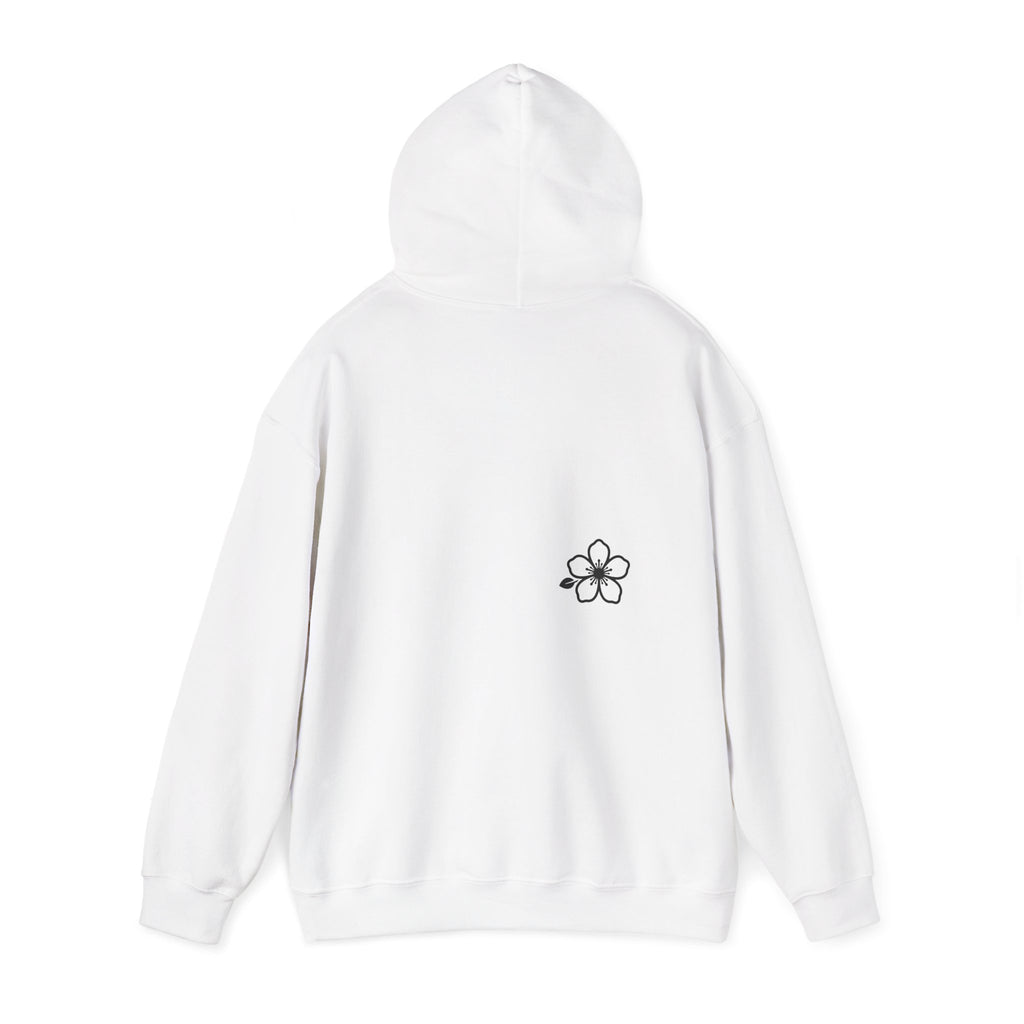 Minimal Floral Logo Hoodie — HIRAYA WEAR Cozy White Pullover