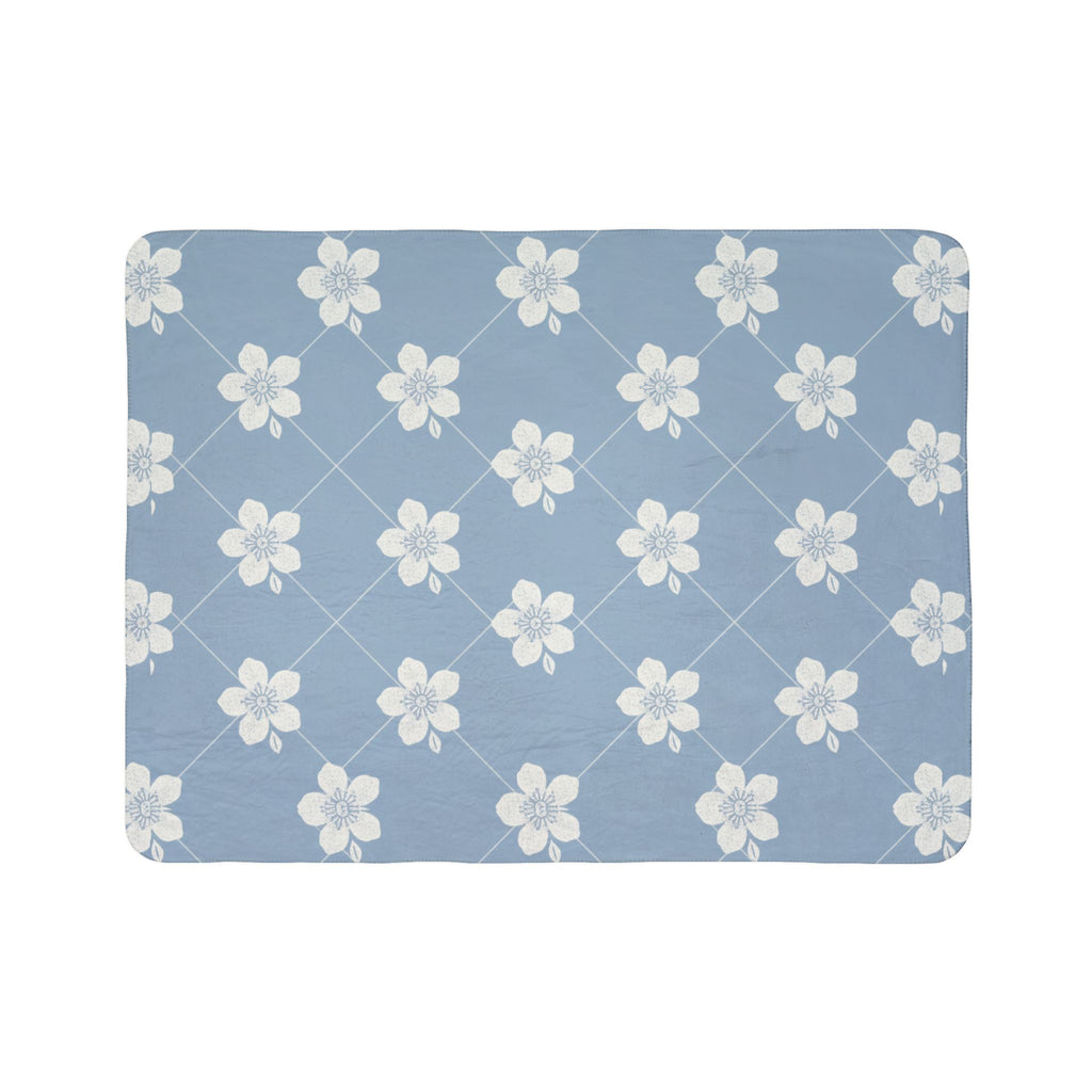 Powder Blue☁️ Floral Fleece Sherpa Blanket Throw