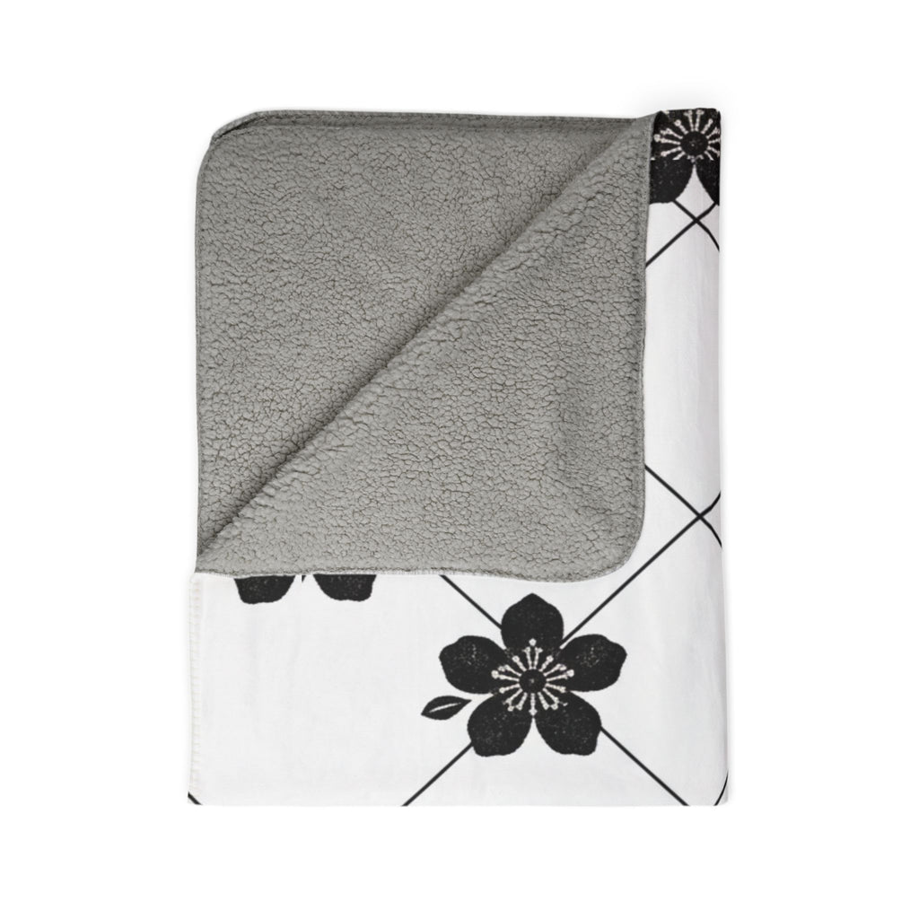 Black & White (Light) 🤍 Floral Fleece Sherpa Blanket Throw