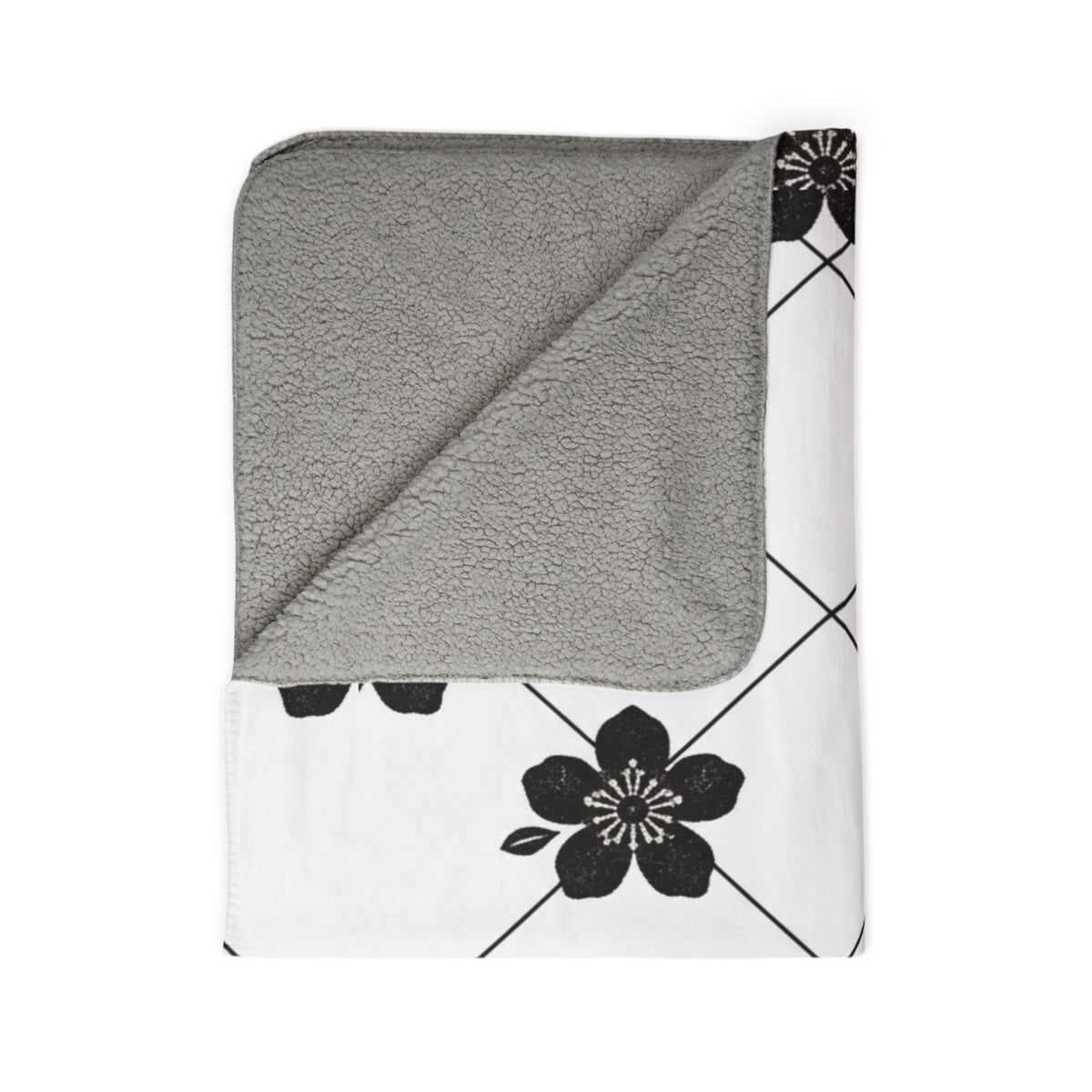 Black & White (Light) 🤍 Floral Fleece Sherpa Blanket Throw
