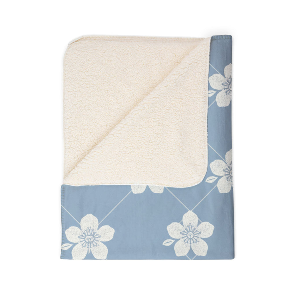 Powder Blue☁️ Floral Fleece Sherpa Blanket Throw