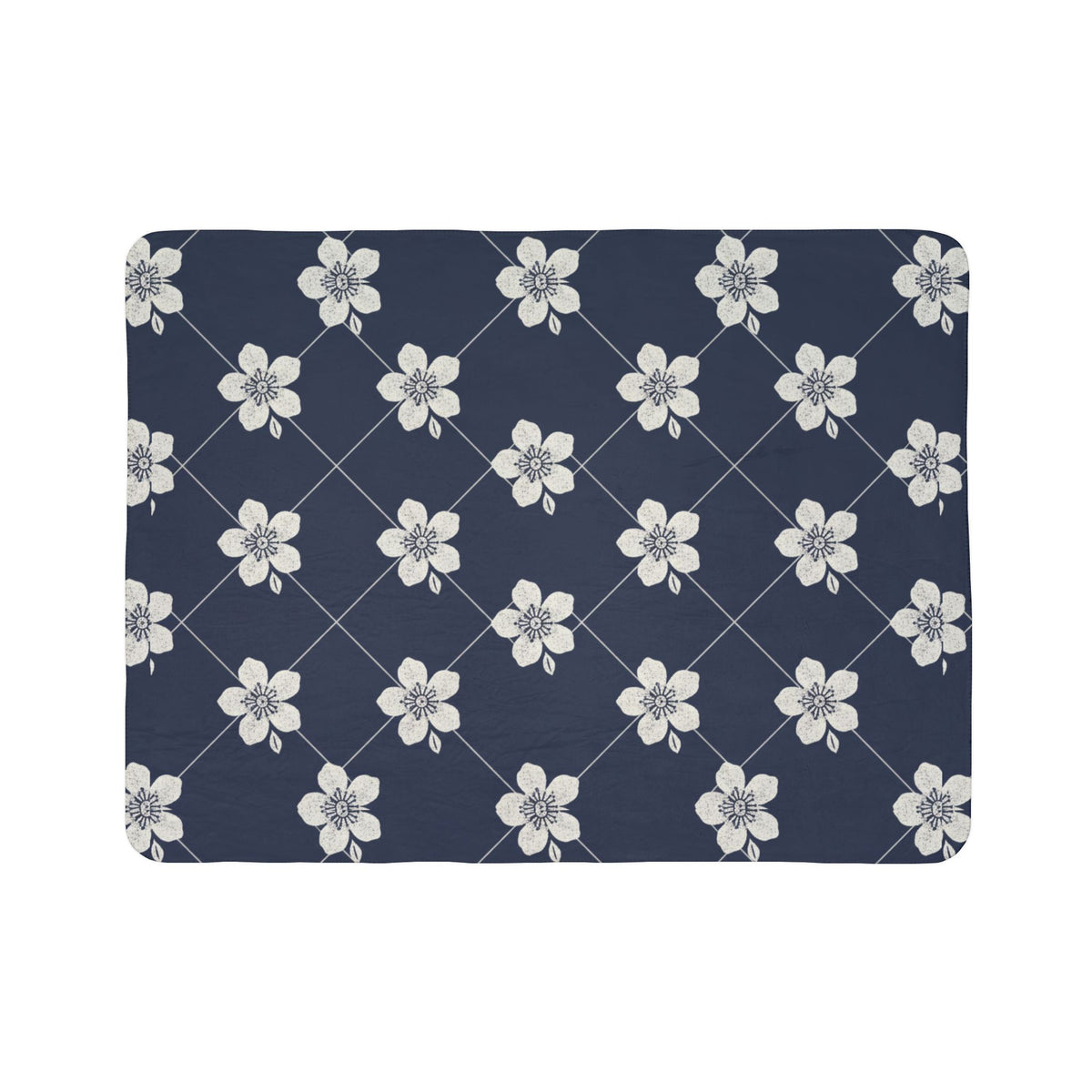 Navy Blue 🌊 Floral Fleece Sherpa Blanket Throw