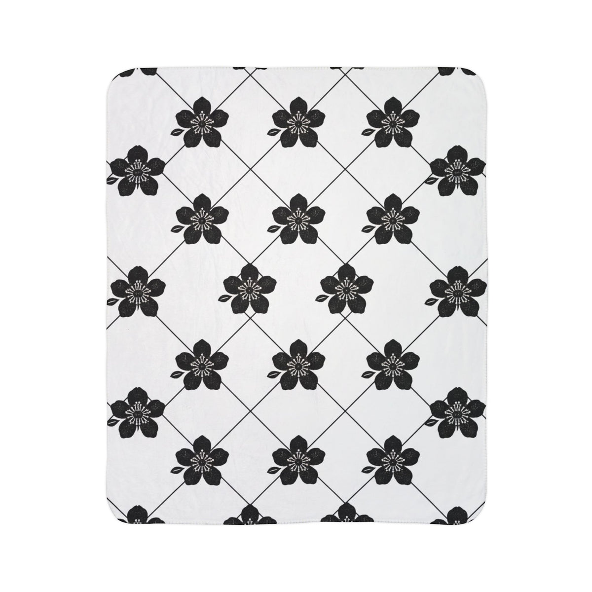 Black & White (Light) 🤍 Floral Fleece Sherpa Blanket Throw