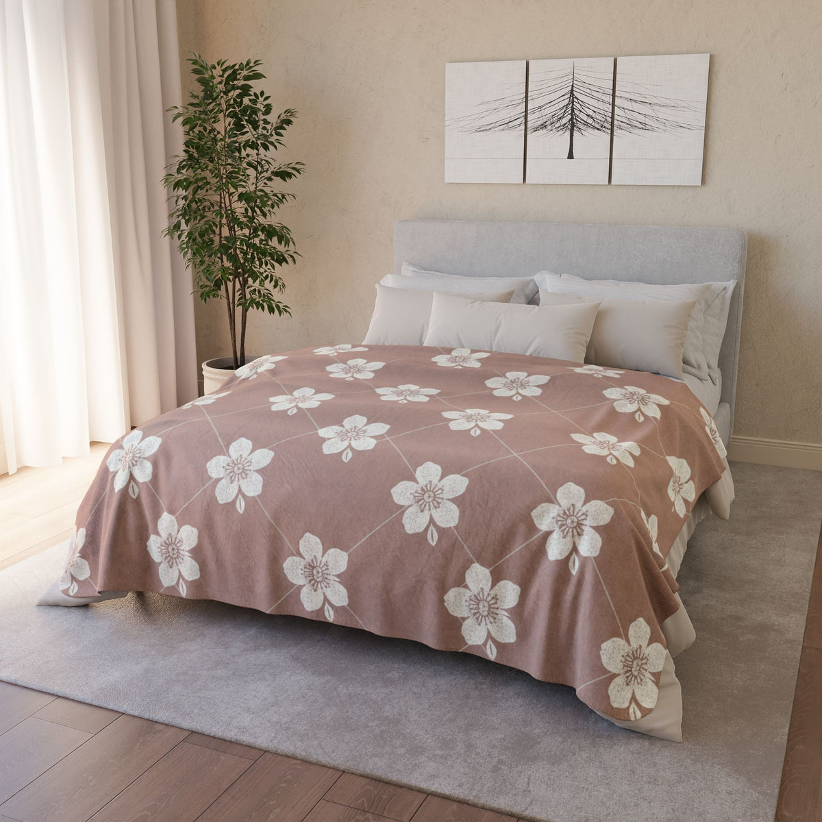 Dusty Blush Pink 🌸 Floral Fleece Sherpa Blanket Throw