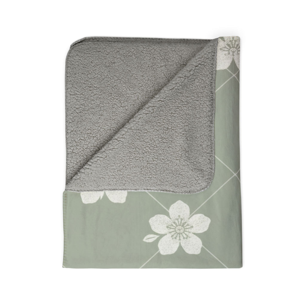 Sage Green 🌿 Floral Fleece Sherpa Blanket Throw