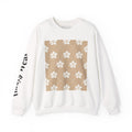 Floral Grid Crewneck Sweatshirt — Warm Beige Daisy Pattern