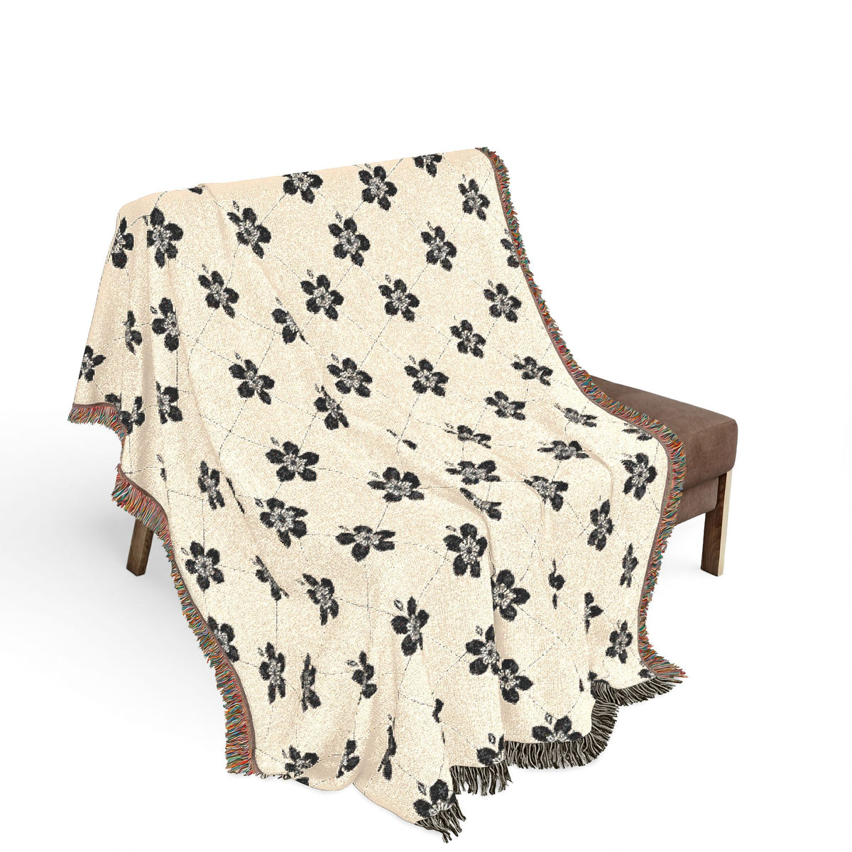 Floral Woven Blanket — Black & White (Light) 🤍 Throw