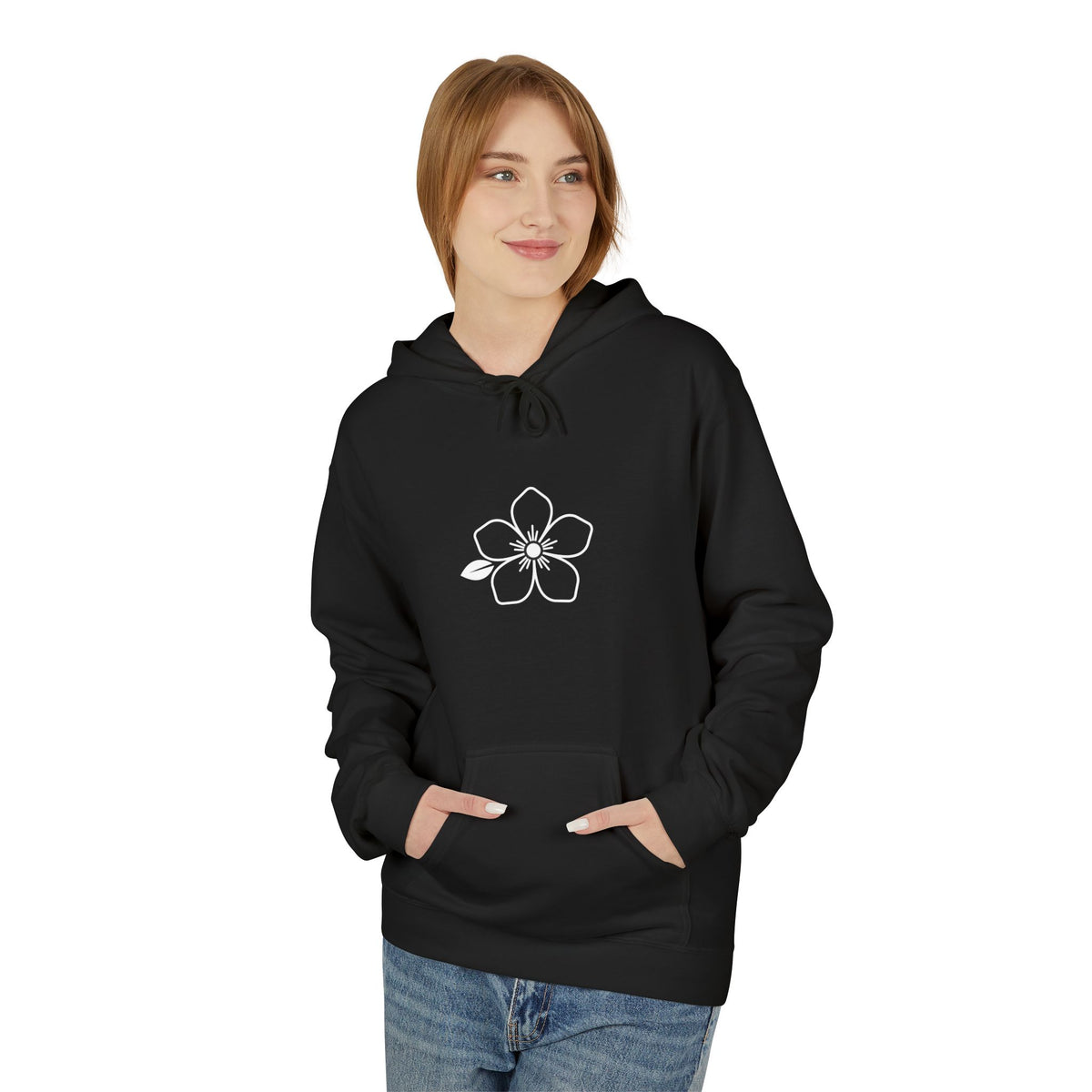 Minimal Hiraya Wear Logo Floral Hoodie – Monochrome Line Art Pullover