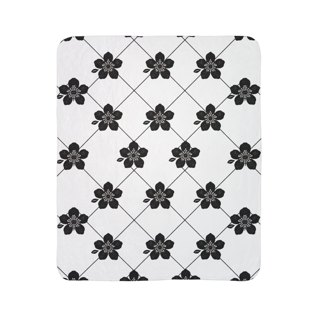 Black & White (Light) 🤍 Floral Fleece Sherpa Blanket Throw