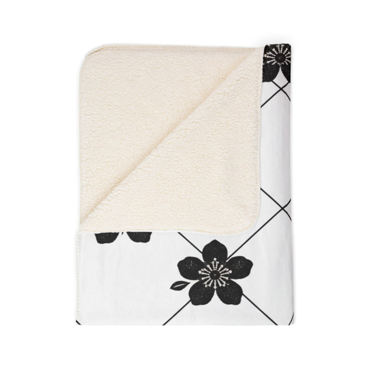Black & White (Light) 🤍 Floral Fleece Sherpa Blanket Throw