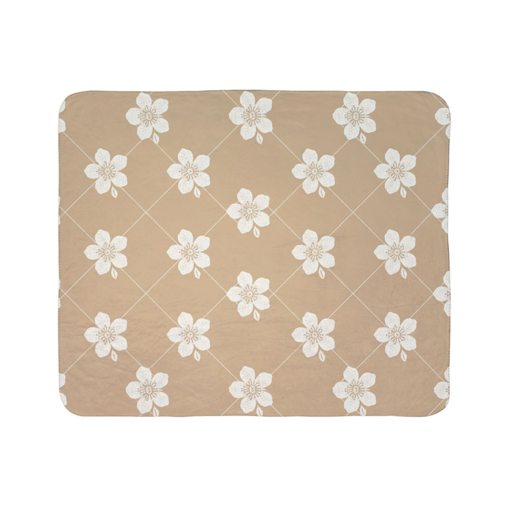 Warm Beige 🟤 Floral Fleece Sherpa Blanket Throw
