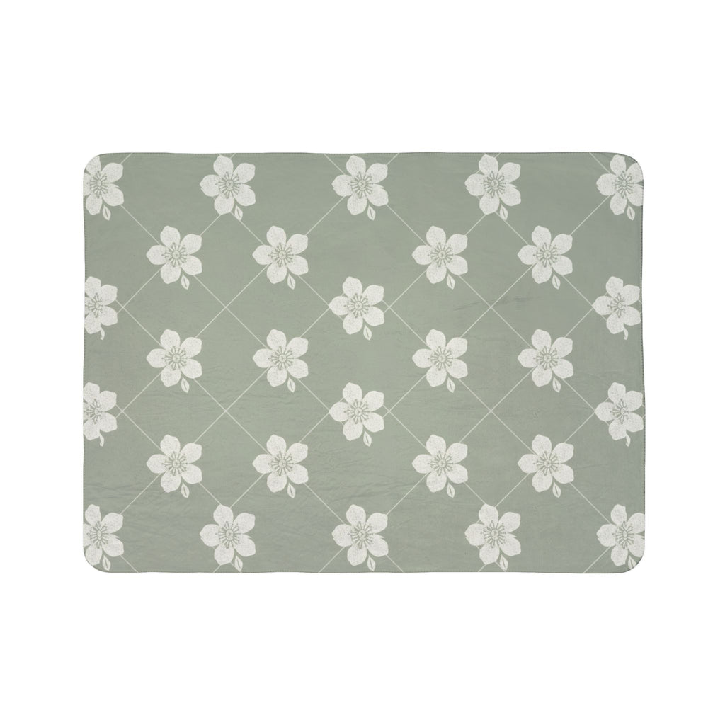 Sage Green 🌿 Floral Fleece Sherpa Blanket Throw