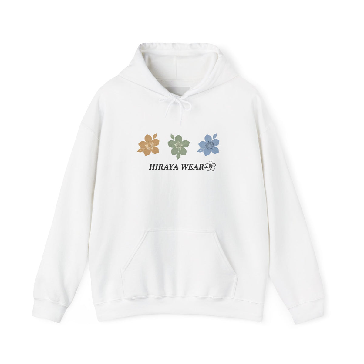 Minimal Floral Logo Hoodie — HIRAYA WEAR Cozy White Pullover