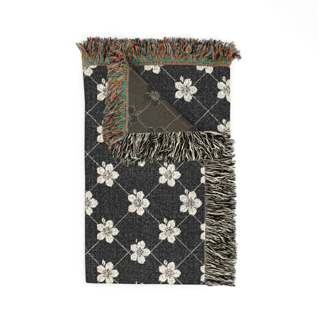 Floral Woven Blanket — Black & White (Dark) 🖤 Throw