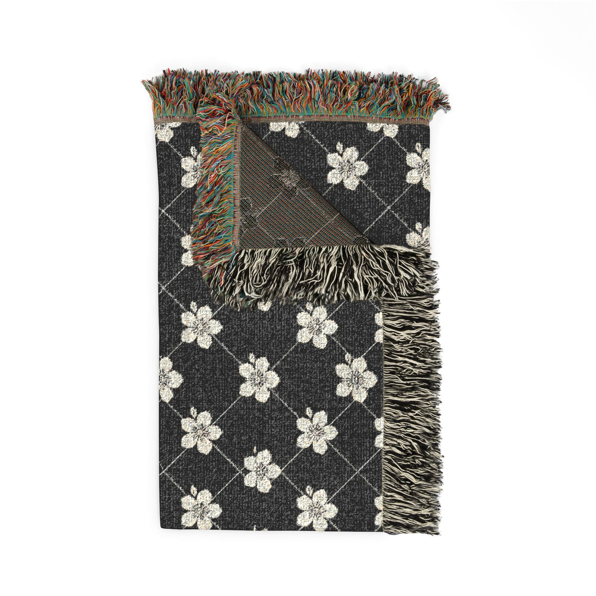 Floral Woven Blanket — Black & White (Dark) 🖤 Throw