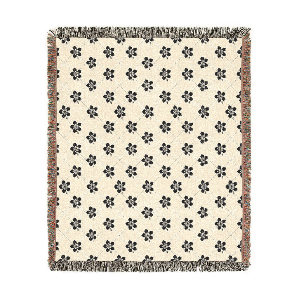 Floral Woven Blanket — Black & White (Light) 🤍 Throw