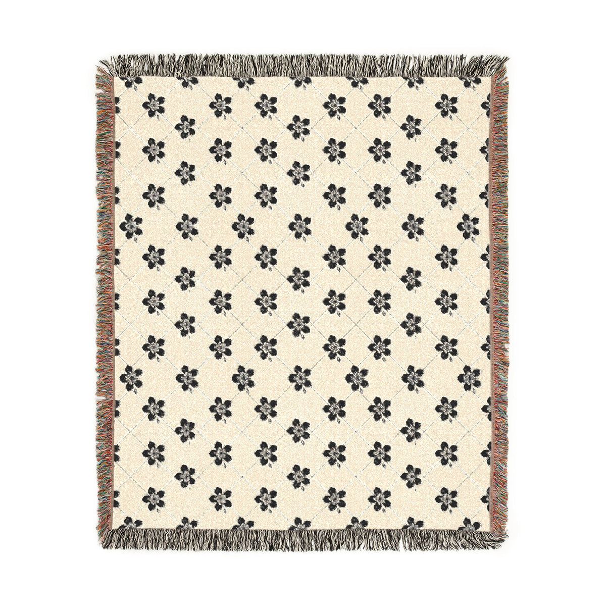 Floral Woven Blanket — Black & White (Light) 🤍 Throw