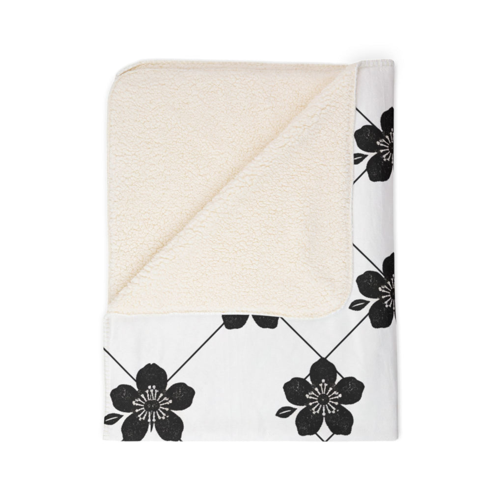 Black & White (Light) 🤍 Floral Fleece Sherpa Blanket Throw