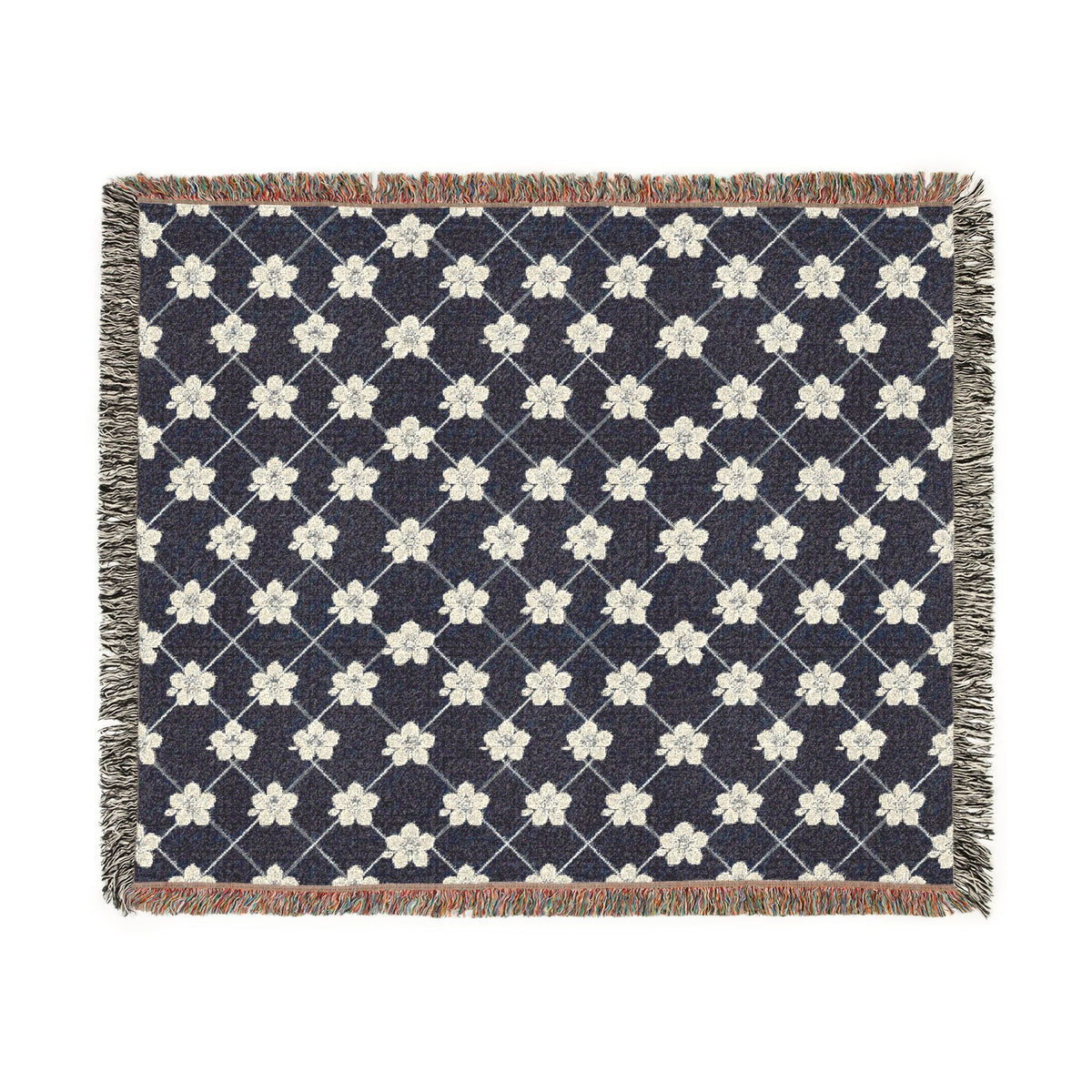 Floral Woven Blanket — Navy Blue 🌊 Throw