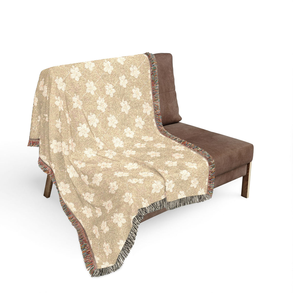 Floral Woven Blanket — Warm Beige 🟤 Throw