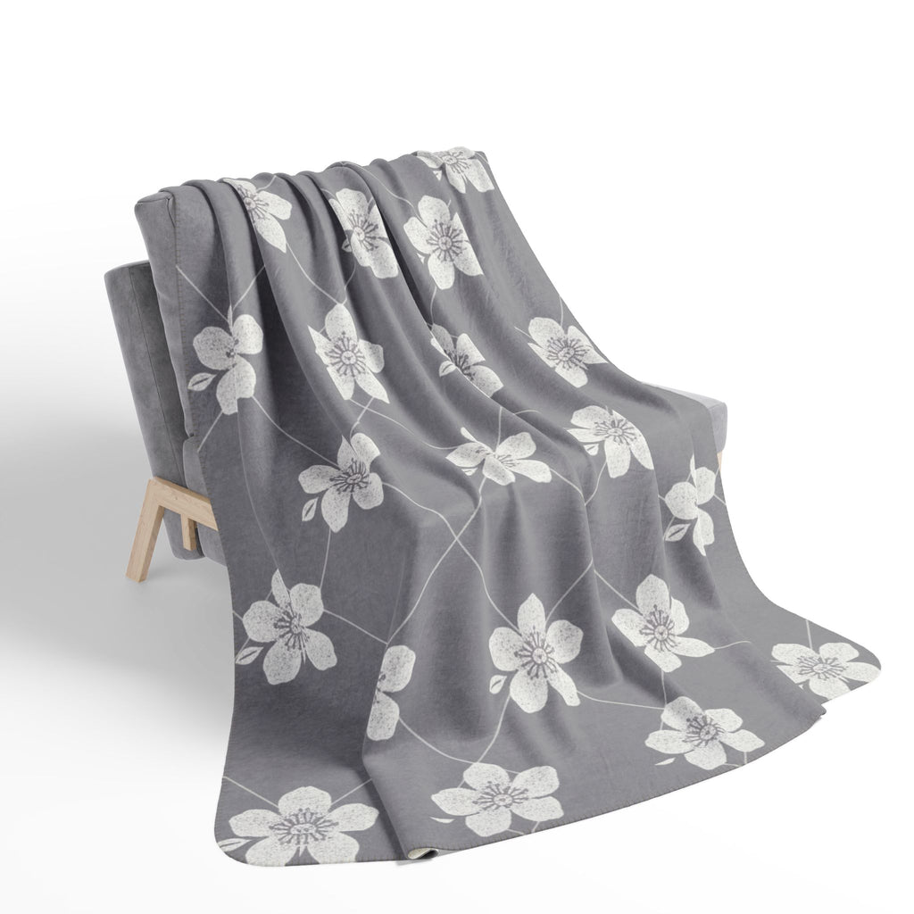 Cool Gray 🩶 Floral Fleece Sherpa Blanket Throw