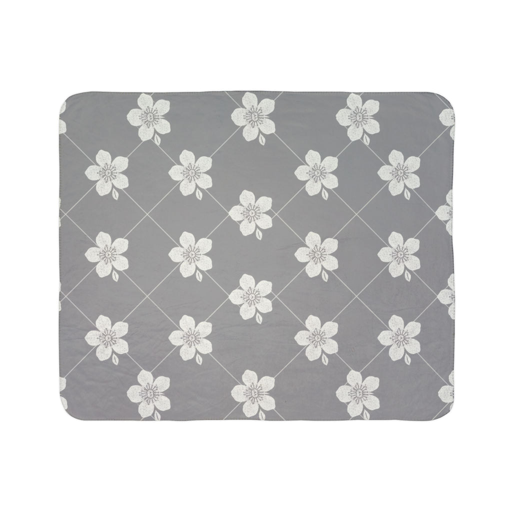 Cool Gray 🩶 Floral Fleece Sherpa Blanket Throw