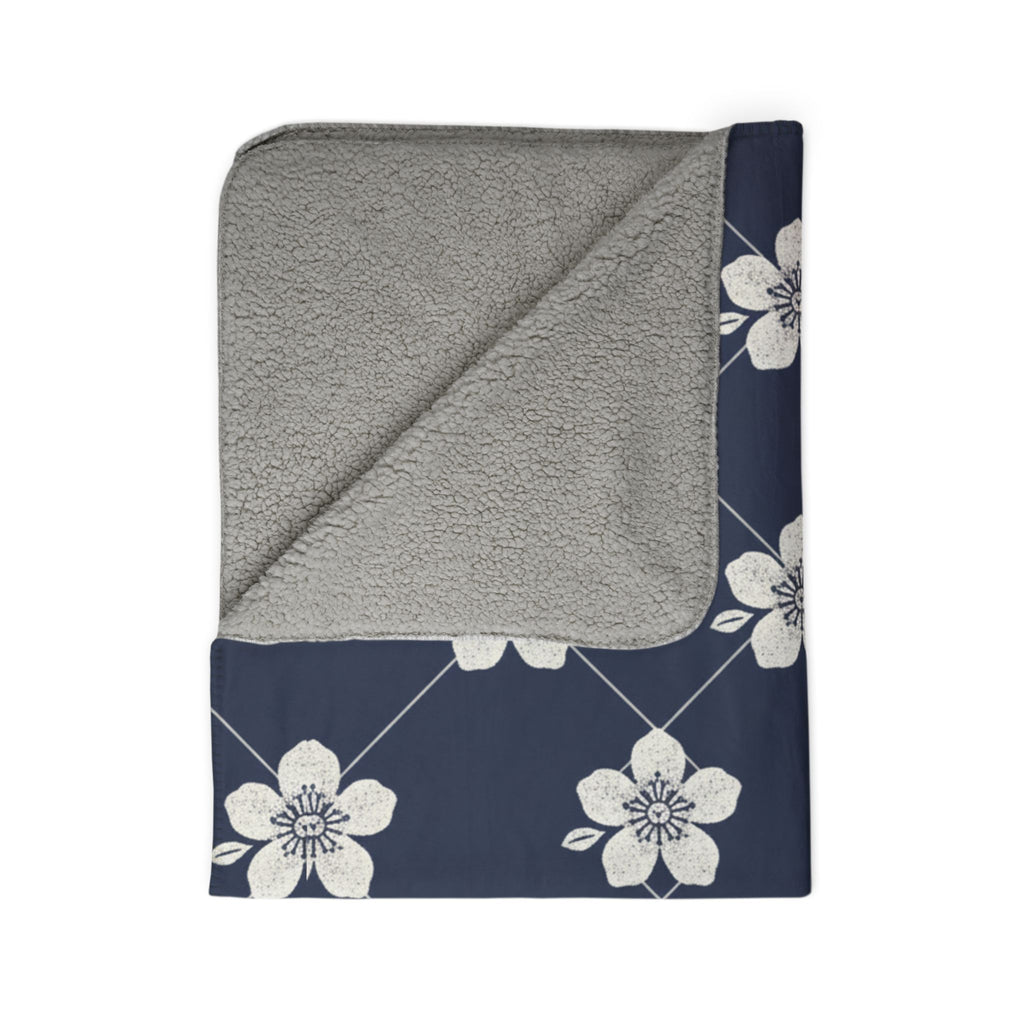 Navy Blue 🌊 Floral Fleece Sherpa Blanket Throw