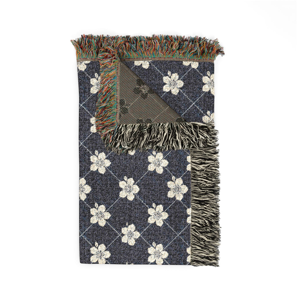 Floral Woven Blanket — Navy Blue 🌊 Throw