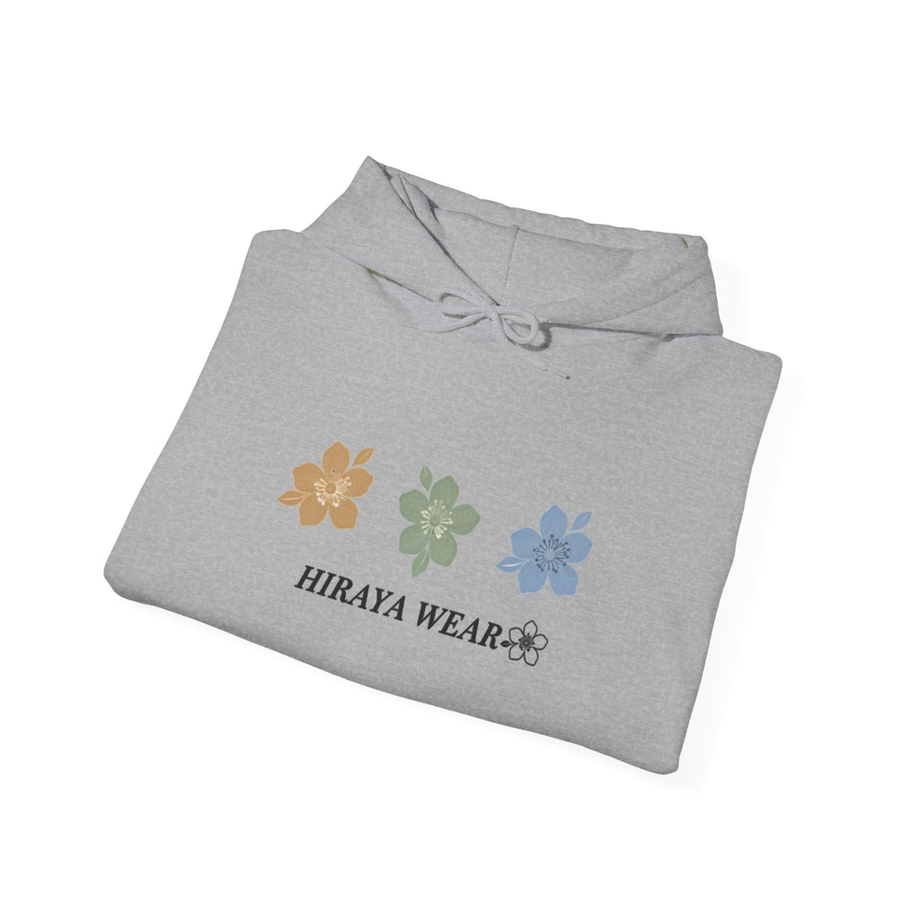 Minimal Floral Logo Hoodie — HIRAYA WEAR Cozy White Pullover