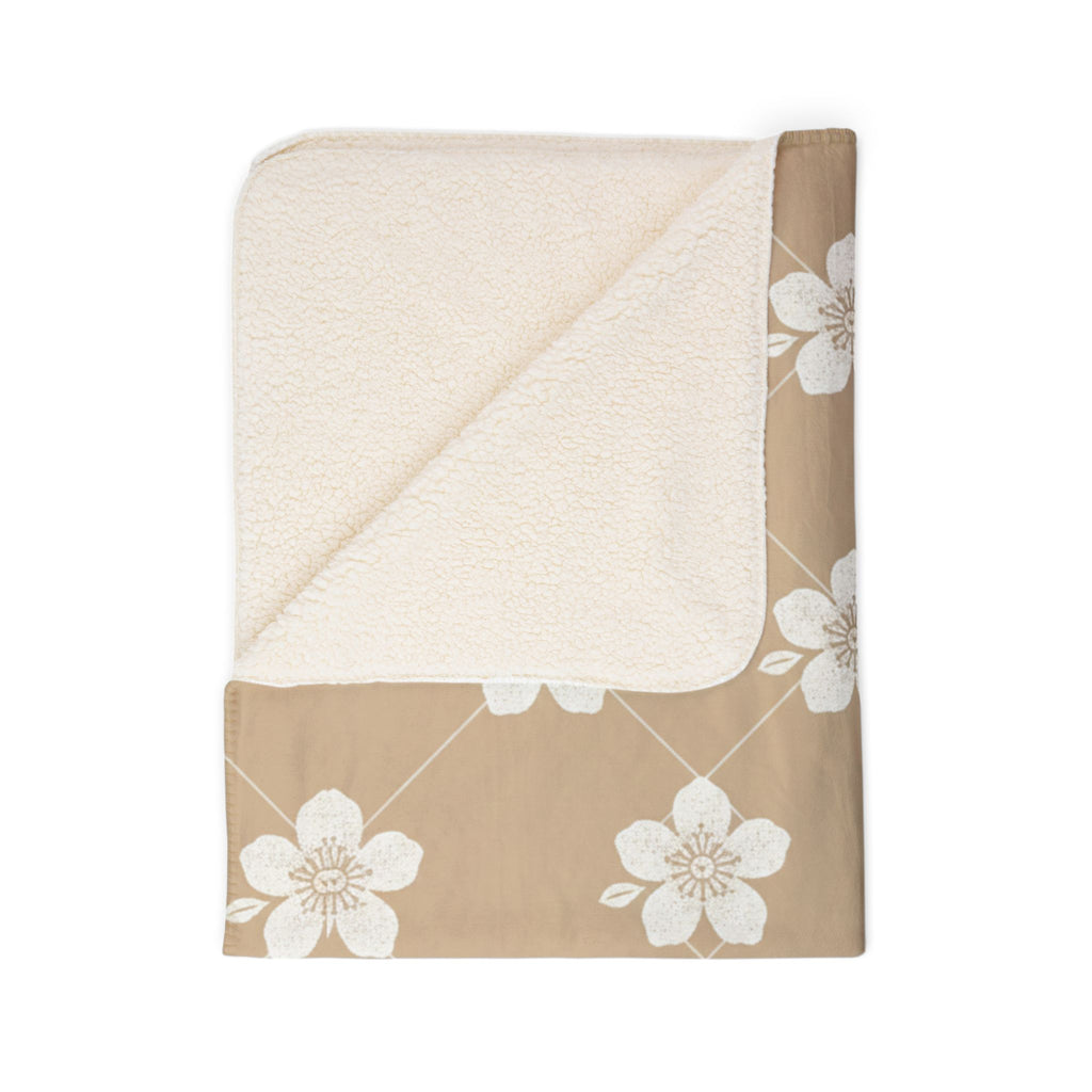 Warm Beige 🟤 Floral Fleece Sherpa Blanket Throw