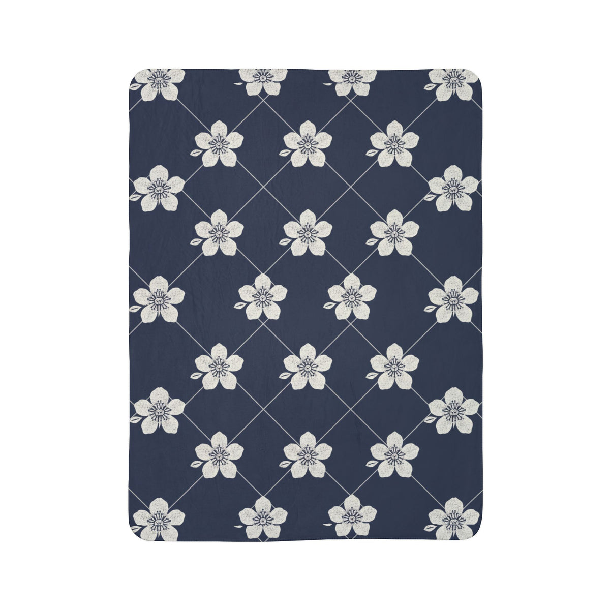 Navy Blue 🌊 Floral Fleece Sherpa Blanket Throw