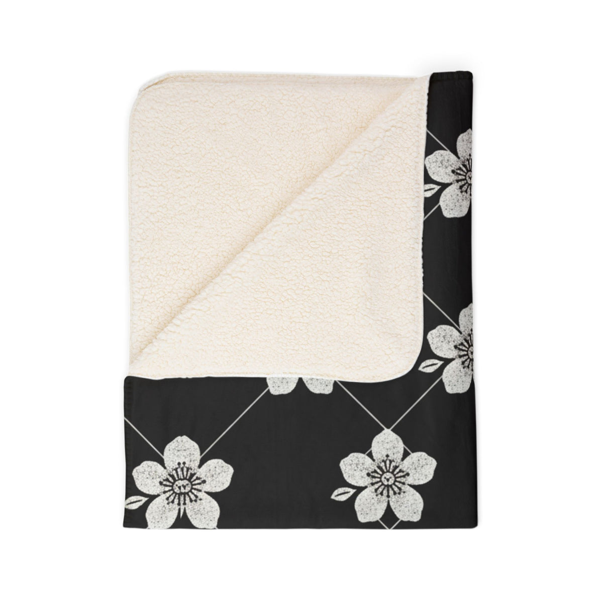 Black & White (Dark) 🖤 Floral Fleece Sherpa Blanket Throw