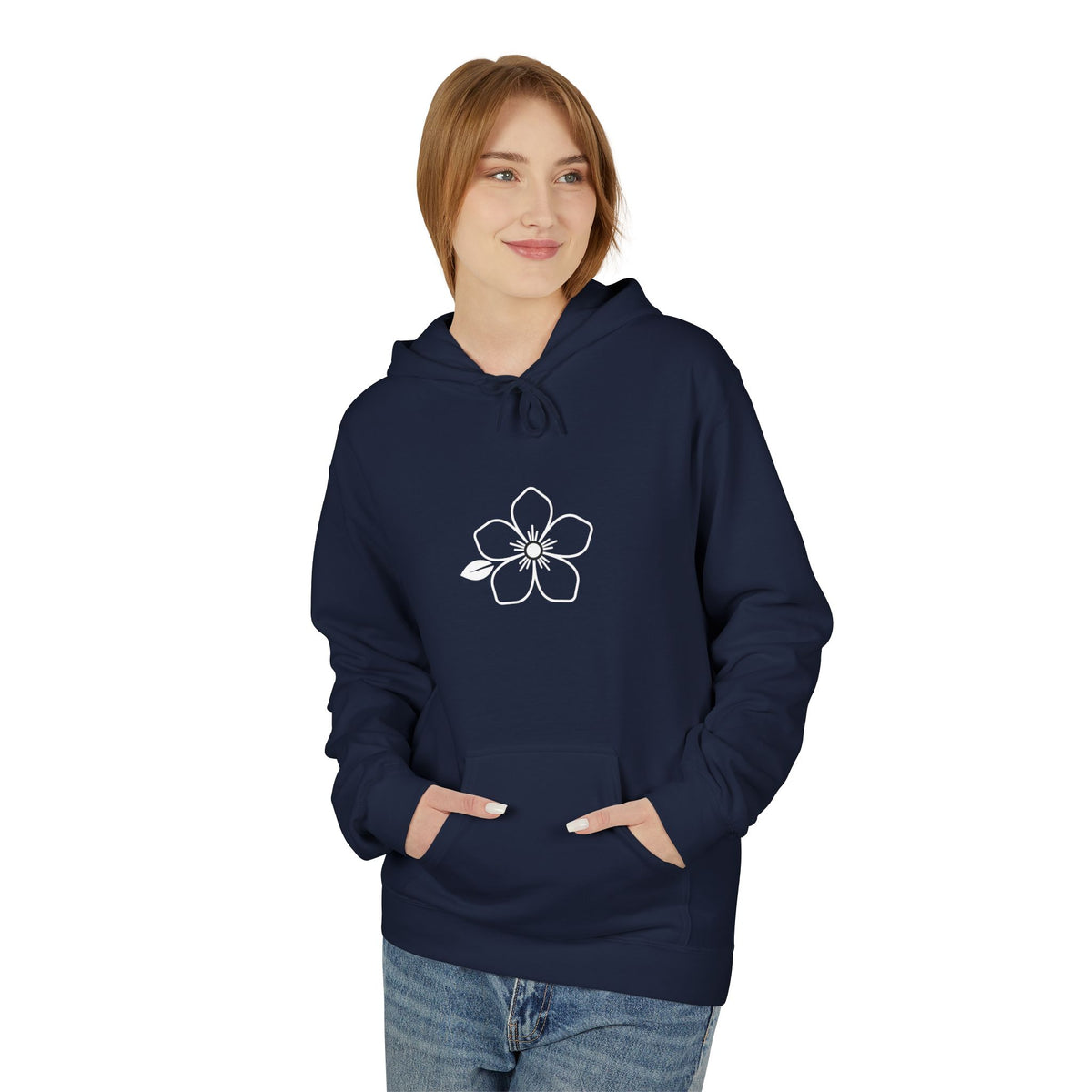 Minimal Hiraya Wear Logo Floral Hoodie – Monochrome Line Art Pullover