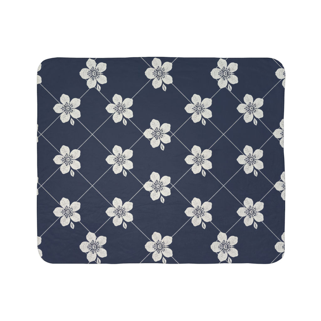 Navy Blue 🌊 Floral Fleece Sherpa Blanket Throw