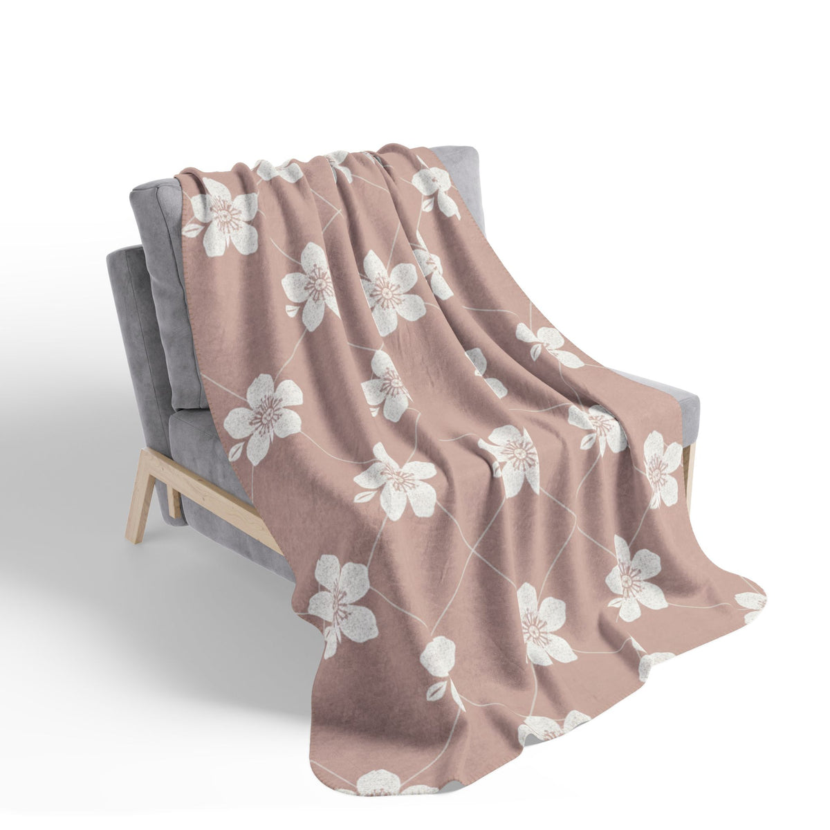Dusty Blush Pink 🌸 Floral Fleece Sherpa Blanket Throw