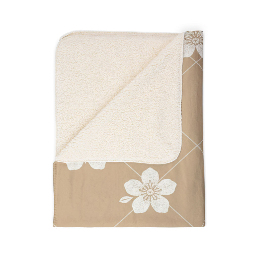 Warm Beige 🟤 Floral Fleece Sherpa Blanket Throw