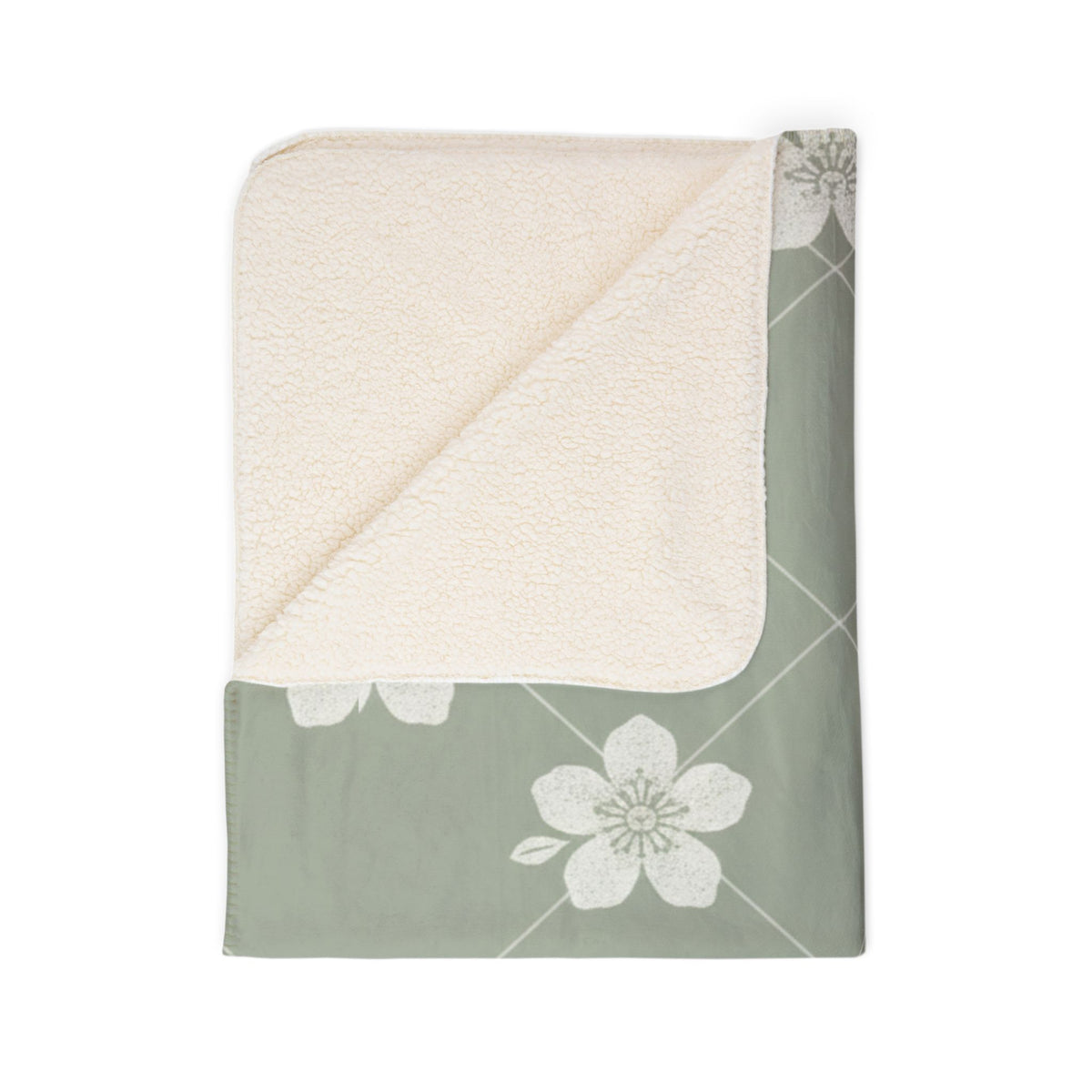 Sage Green 🌿 Floral Fleece Sherpa Blanket Throw