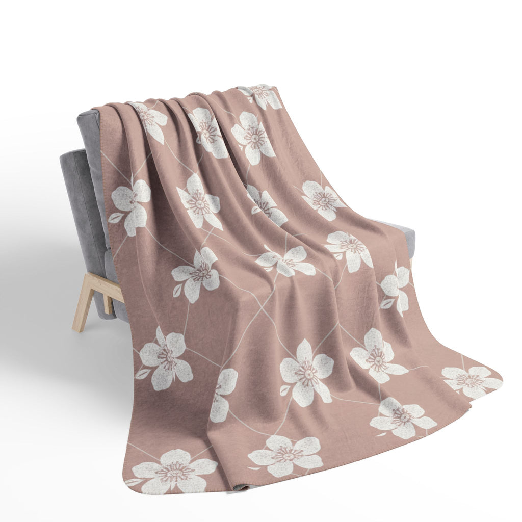 Dusty Blush Pink 🌸 Floral Fleece Sherpa Blanket Throw